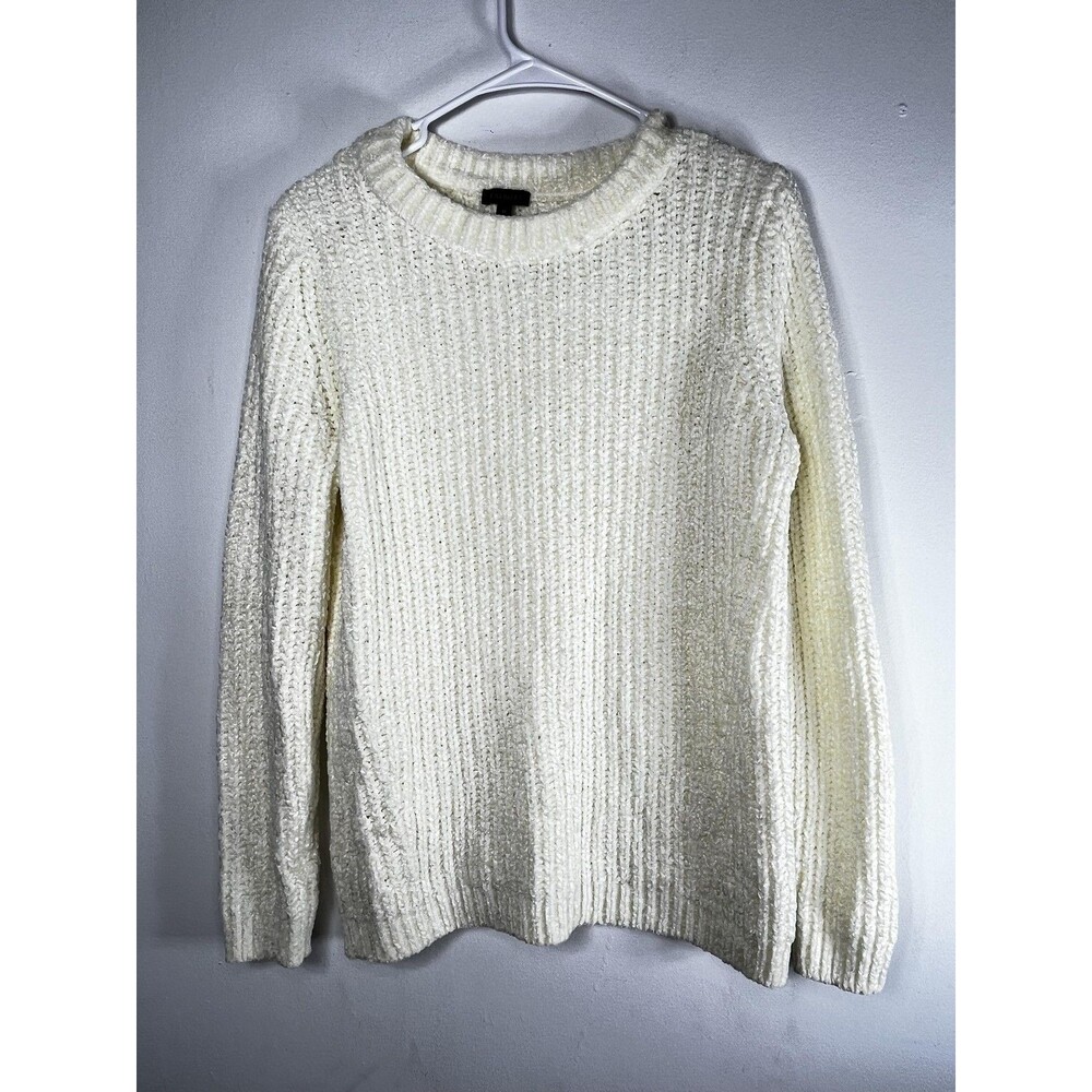 Talbots M White Chunky Knit Sweater Womens Medium Crew Neck Long Sleeve